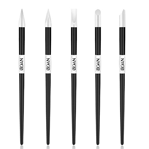 BQAN 5Pcs Nail Art Sculpture Pen, Silicone Nail Art Brushes for Gel, Acrylic Nails, Foil Carving, Drawing & Shaping, Nail Art Tools for Home Salon (B