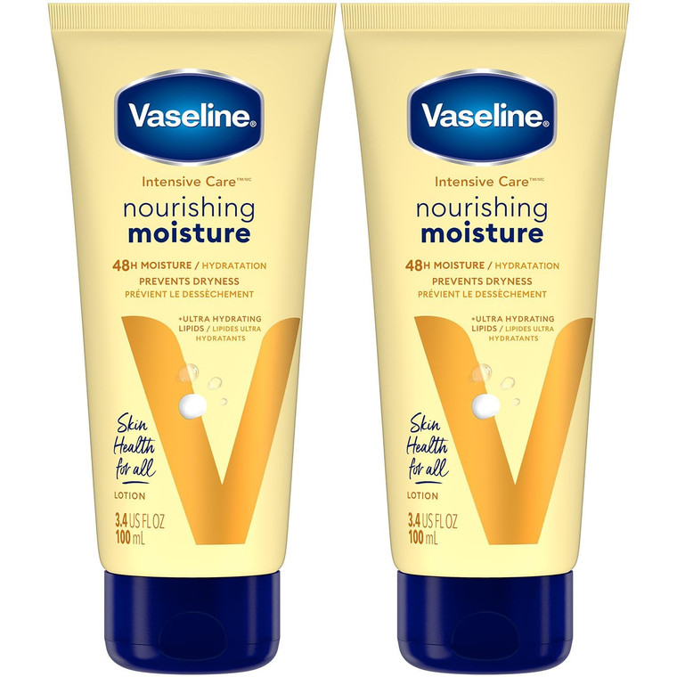 Vaseline Lotion, Intensive Care Nourishing Moisture 2-Pack  Moisturizer with Oat Extract + Ultra-Hydrating Lipids for Healing Extremely Dry Skin, 3.