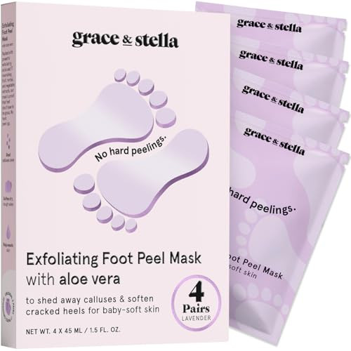 grace & stella Award-Winning Foot Peel Mask - Foot Peeling Mask with Aloe Vera - Moisturizing Foot Mask for Dry Cracked Feet - Foot Exfoliator for Ba