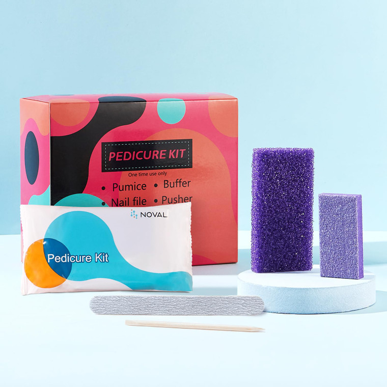 NOVAL Disposable Nail Salon Manicure Pedicure Set Kit Foot for Nail Beauty,4- Piece Including Nail File 80/100 Grit, Pumice, Buffer and Pusher,12 Kit