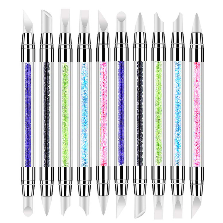 SILPECWEE 10 Pieces Dual Tipped Silicone Nail Tools Nail Art Sculpture Pen Rhinestone Nail Polish Carving Pen Acrylic Nail Brush Nail Art Brushes Nai