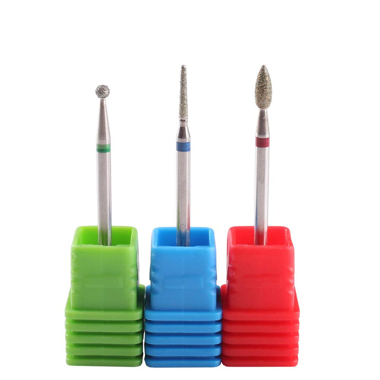MZCMSL 3pcs Diamond Cuticle Drill Bits (Needle,Ball,Bullet) Nail Bit,Professional Manicure Drill Bit Kit,3/32 Shank e File