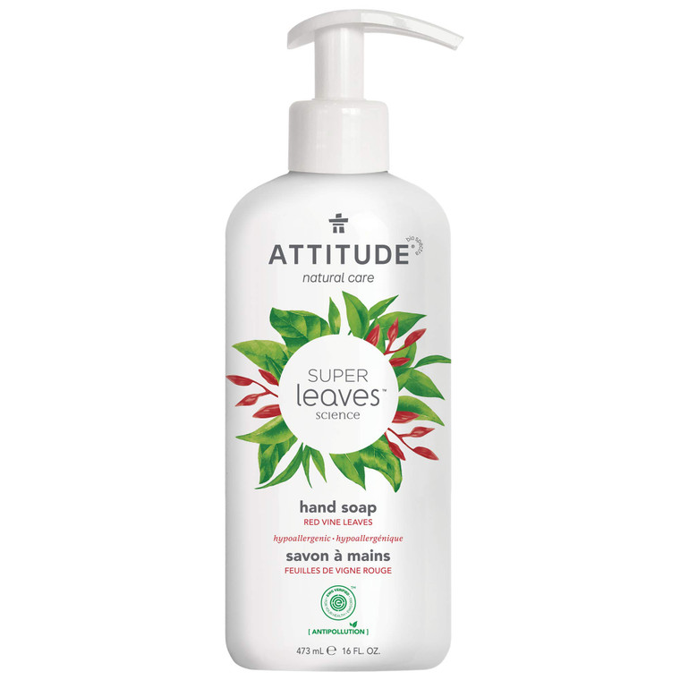 ATTITUDE Liquid Hand Soap, EWG Verified, Plant and Mineral-Based, Vegan Personal Care Products, Red Vine Leaves, 16 Fl Oz