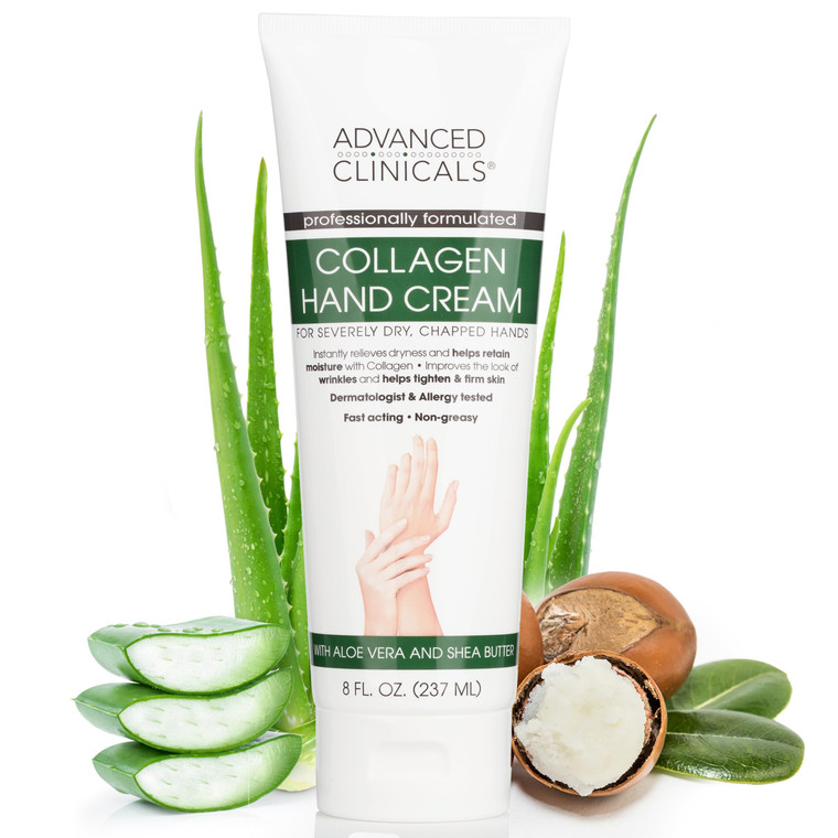 Advanced Clinicals Collagen Hand & Body Cream Skin Care Moisturizer Lotion For Dry Cracked Skin. Soothing & Hydrating Plant Collagen Lotion W/Aloe Ve