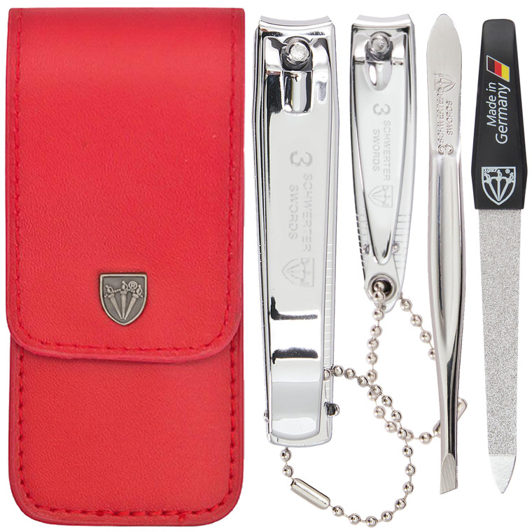 3 Swords Germany - Brand Quality 4 Piece Manicure Pedicure Grooming kit Set for Professional Finger & Toe Nail Care Tweezers File Clipper Fashion Lea