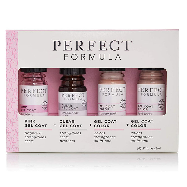 Perfect Formula Gel Coat Manicure Set - Nail Strengthener, Keratin Nail Treatment, Pink, Powder Pink, Taupe and Clear - Nail Strengthener for Damaged