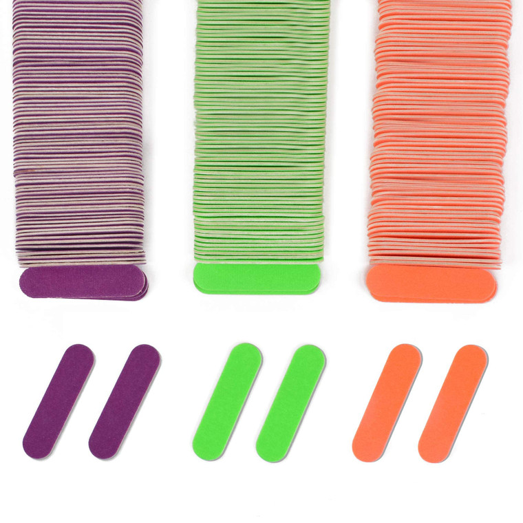VIOCIWUO Mini Nail File Bulk 300 Pcs(180 Grit), Disposable Colorful Nail Files Emery Boards Home or Professional Manicure Tools(Purple, Green, Orange
