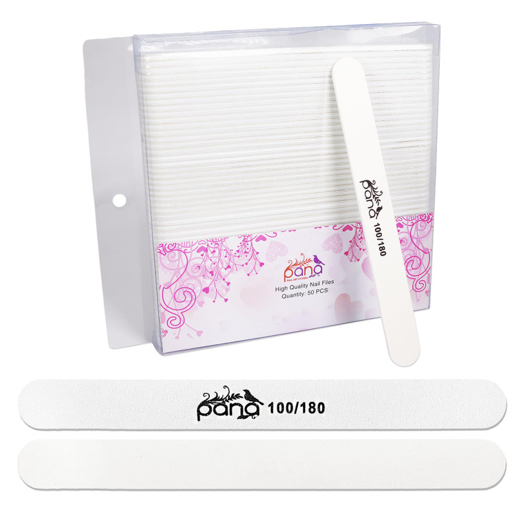 Pana (Grit: 100 x 180, Pack of 50 Pieces) USA Professional White Round Emery Board Nail Files