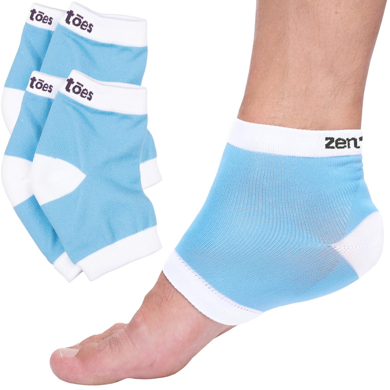 ZenToes Moisturizing Heel Socks 2 Pairs Gel Lined Toeless Spa Socks to Heal and Treat Dry, Cracked Heels While You Sleep (Regular, Blue)