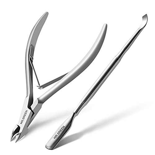 MR.GREEN Cuticle Nippers Nail Manicure Scissors Cuticle Clippers Trimmer Dead Skin Remover Stainless Steel Cutters Beauty Tool With Pusher (Mr-1028+P