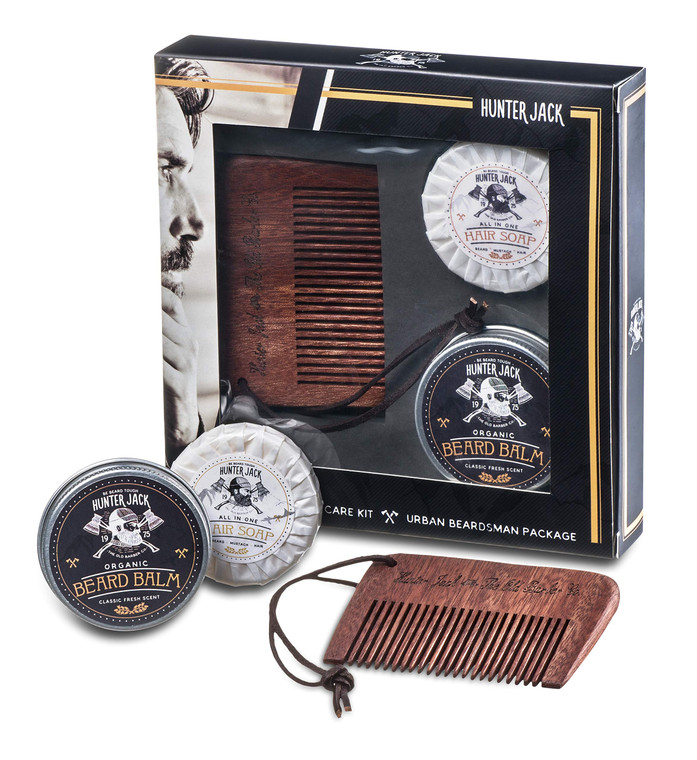 Hunter Jack Beard Kit for Men - Sandalwood Beard Comb, Beard Soap, and Beard Balm - Fine Tooth Mustache Comb - Mens Beard Kit for Care and Grooming i