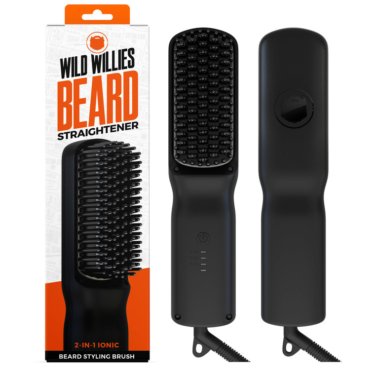 Wild Willies Beard Straightener for Men - 3 Temperature Settings, Tourmaline Ceramic Heated Beard Brush & Hot Comb - Portable, Ionic Technology, Coar