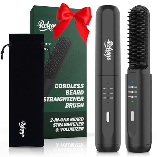 Beard Straightener for Men, Portable Cordless Heated Hair & Beard Straightening Brush with Anti-Scald & Ionic Technology, 3 Temperature Setting Comb