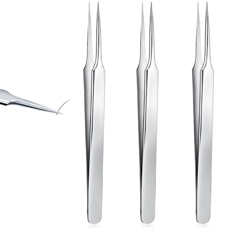 3 Pieces Ingrown Hair Tweezers Stainless Steel Splinter Tweezers Pointed Blackhead Remover Precision Eyebrow Tweezers for Facial Hair, Ingrown Hair,