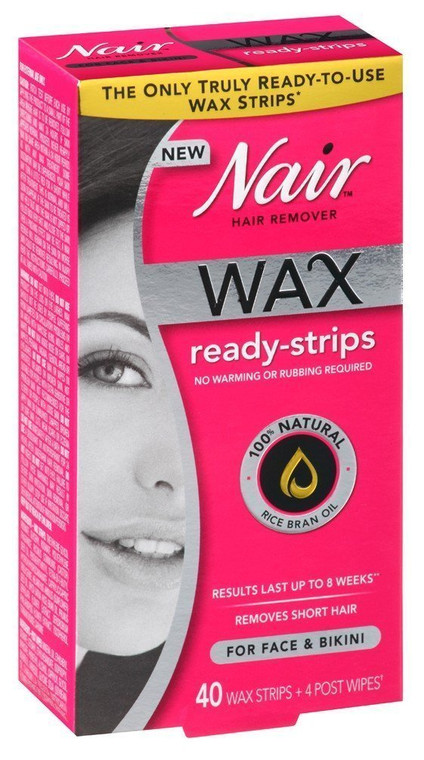 Nair Hair Remover Face and Bikini Wax Ready Strips, 40 Count + 4 Post Wipes (Pack of 3)