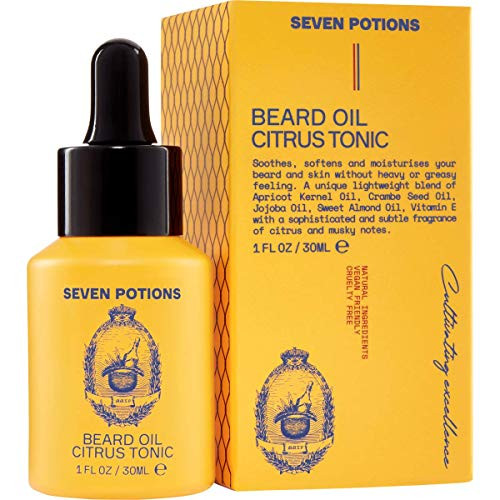 SEVEN POTIONS Natural Beard Oil for Men 1 FL OZ / 30ml  Fresh & Citrus Beard Softener & Conditioner  Vegan Conditioning Oil That Helps Prevent Itch