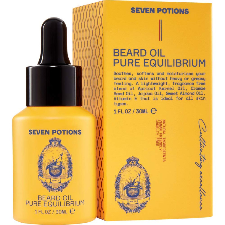 SEVEN POTIONS Natural Beard Oil for Men 1 FL OZ / 30ml  Fragrance Free & Unscented Beard Softener & Conditioner  Vegan Conditioning Oil That Helps