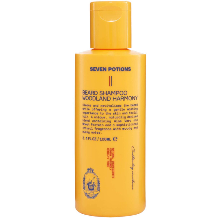 SEVEN POTIONS Beard Shampoo for Men  Gentle, Cleansing Wash for a Clean, Itch-Free Beard  Natural, Vegan, Cruelty-Free  (Woodland Harmony, 3.4 Fl