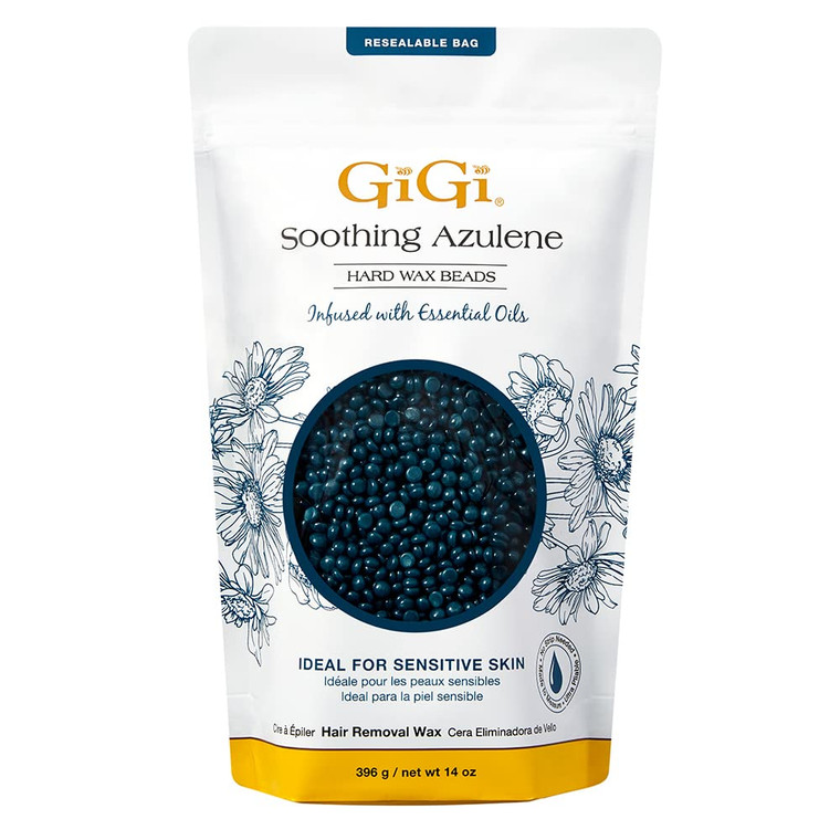 GiGi Hard Wax Beads for Hair Removal, Soothing Azulene Hair Removal Wax for Sensitive Skin, 14 oz