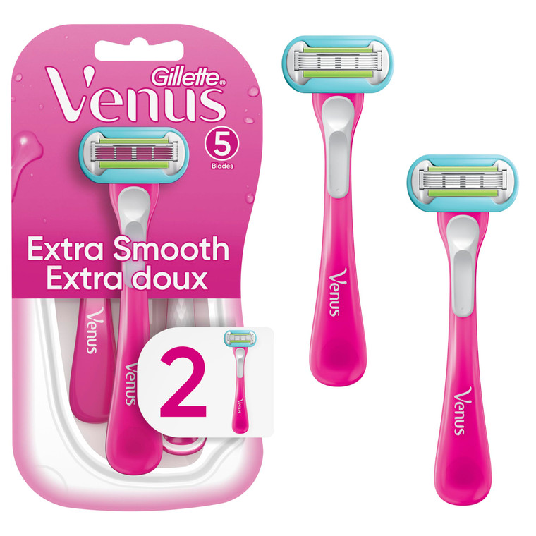 Gillette Venus Extra Smooth Green Disposable Women's Razors, 2 Count