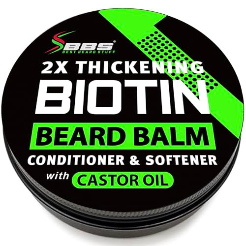 Biotin Beard Balm for Men - 2X Thickening for Beard and Mustache - Organic Mustache Wax with Castor Oil & Meadowfoam  Hydrating Facial Hair Growth B