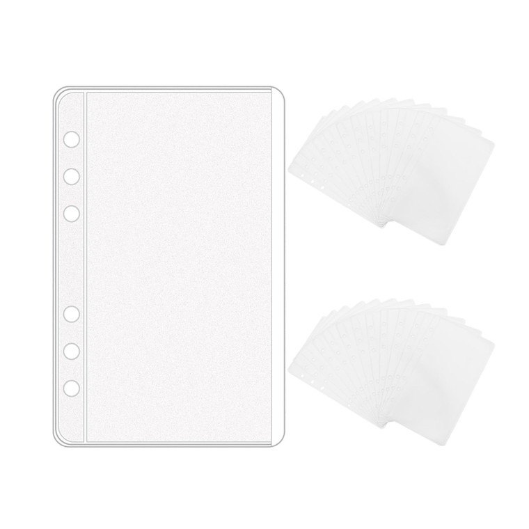 NatSumeBasics 24 A6 Binder Pockets, Cash Envelopes, 3.5" x 6.5" Frost Sleeves Sheet Protector, 6 Rings Binder Sleeve for Organizer, Photos Cards Bill