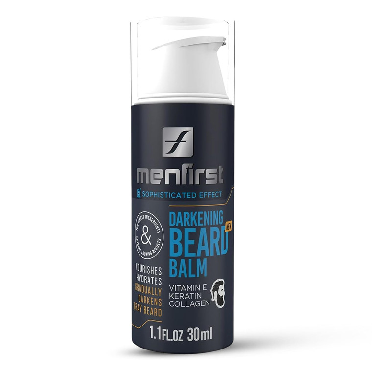 MENFIRST Darkening Beard Balm for Men with Sensitive Skin  Gray & White Hair Reducing Leave-In Conditioner with Keratin, Collagen & Vit. E  Dark Sh