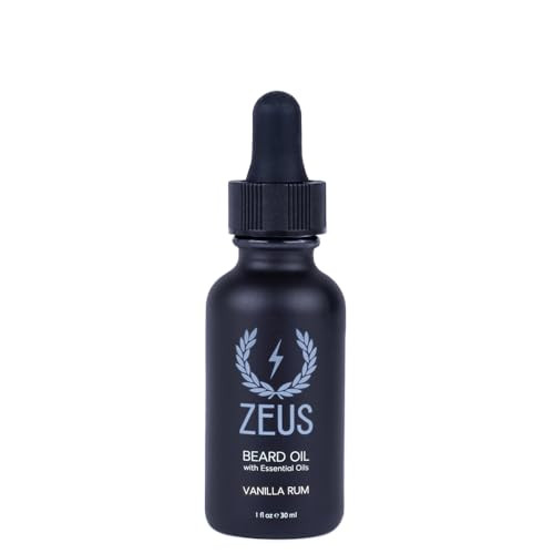 ZEUS Natural Beard Oil for Men, Premium Grooming Oil to Soften, Hydrate, Condition & Control Frizz in Beard and Mustache (Made in USA) Vanilla Rum