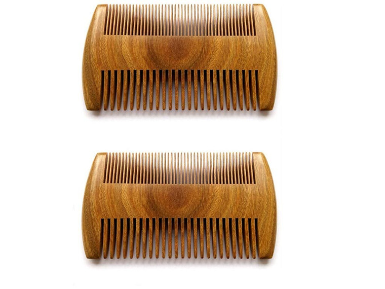 Myhsmooth Handmade Natural Green Sandalwood No Static Combs with Aromatic Scent - 2 PCS Pocket Combs for Long and Short Beards, Mustaches (4" Long Tw