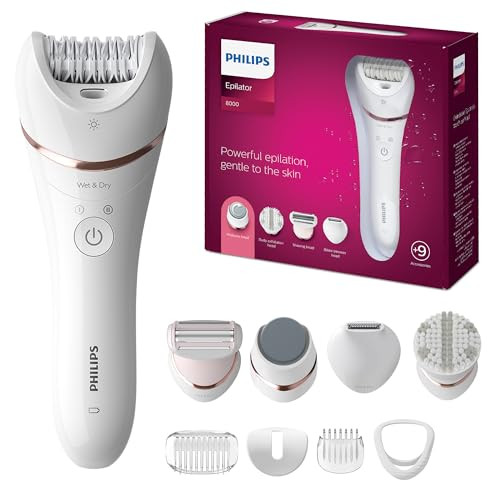 Philips Epilator Series 8000 5 in 1 Shaver for Women, Trimmer, Pedicure and Body Exfoliator with 9 Accessories, BRE740/14