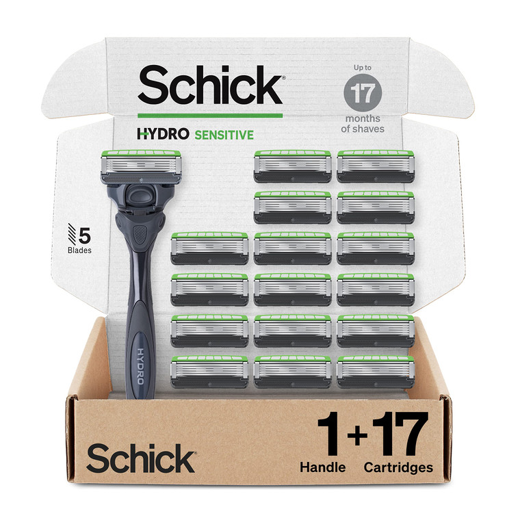 Schick Hydro Sensitive Razors for Men | 5-Blade Mens Razors for Shaving, 1 Mens Razor Handle with 17 Razor Blades Refills