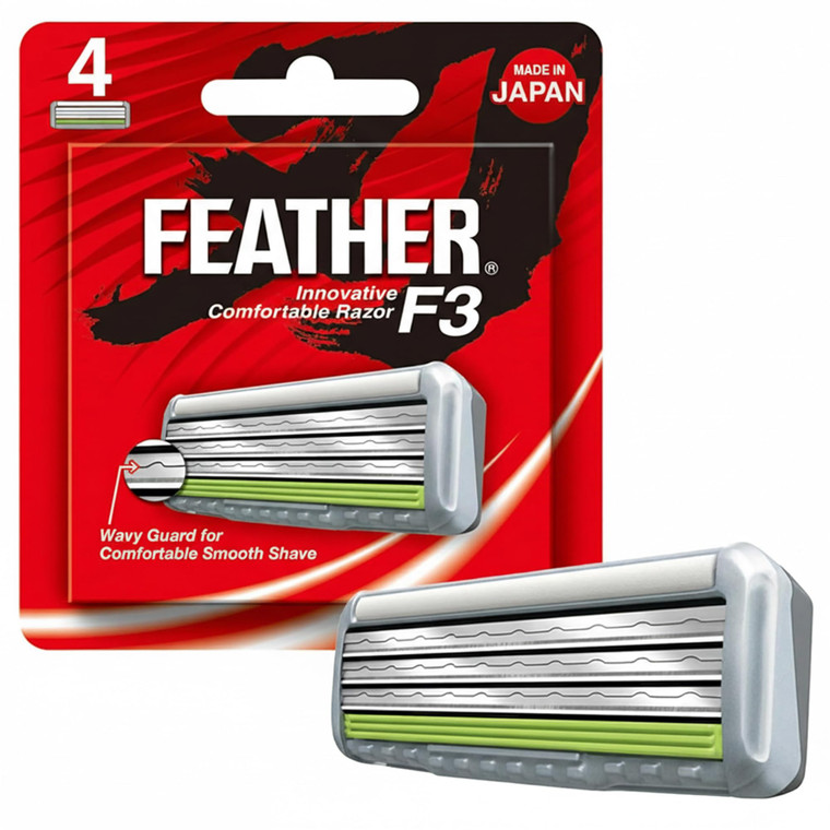 Feather - F3 Razor Blades Refills - Wavy Guard with SiC Ceramic Technology for Smooth Shave - Reduces Irritation and Razor Burns - Innovative Comfort