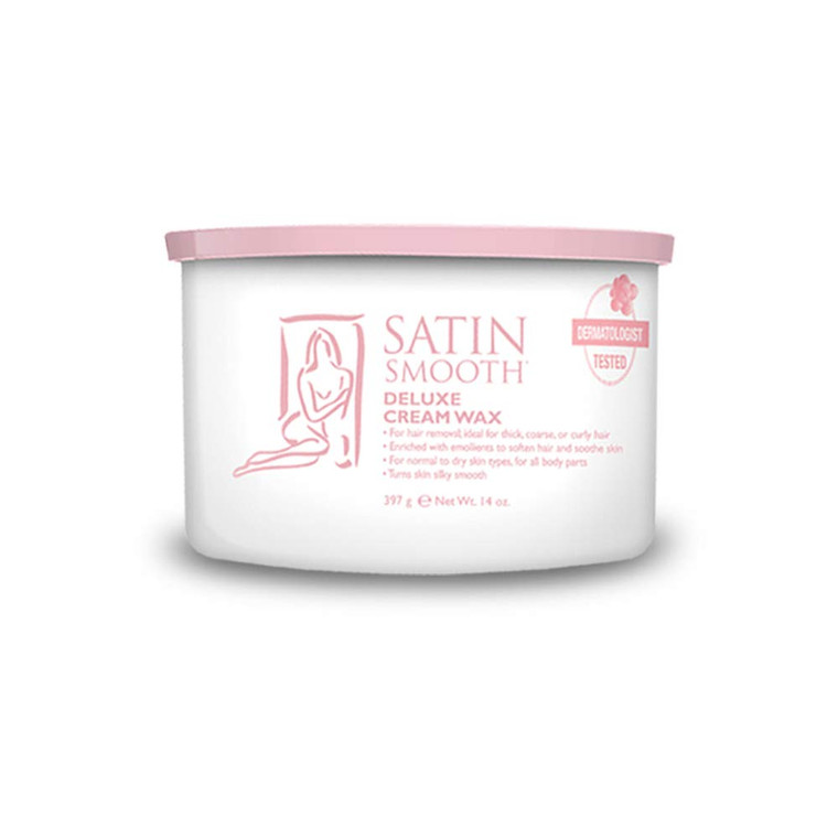 Satin Smooth Deluxe Cream Hair Removal Wax - Soft Wax for Face & Body, Professional Waxing for Sensitive Skin, Thick & Curly Hair, 14 oz, 1-Pack