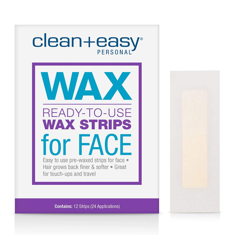 Clean + Easy Pre-Waxed Facial Wax Strips  Ready-to-Use Hair Removal Wax Strips for Face, Upper Lip & Brows, 12 Count