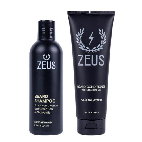 ZEUS Beard Wash Set for Men, Shampoo & Conditioner Duo with Green Tea & Essential Oils, Hydrates, Softens & Strengthens Beard Hair (Made in USA) Sand