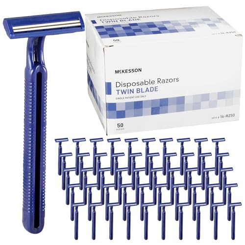 McKesson Disposable Razors [50 Count]  Twin Blade Bulk Shaving Razors for Men & Women, Stainless Steel, Blue, Single-Use for Medical Clinics, Tattoo
