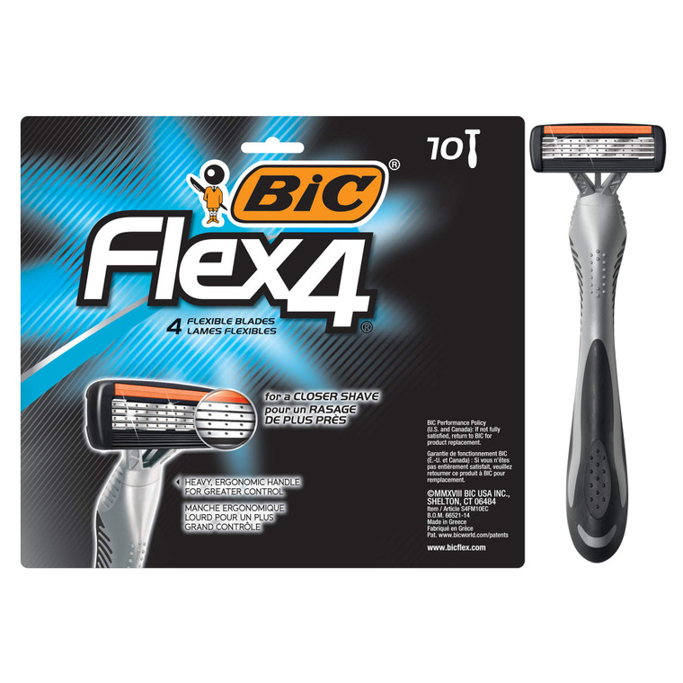 BIC Flex 4 Sensitive Disposable Razors For Men, For a Smooth, Ultra-Close and Comfortable Shave, 10 Piece Disposable Razor Set with 4 Blades