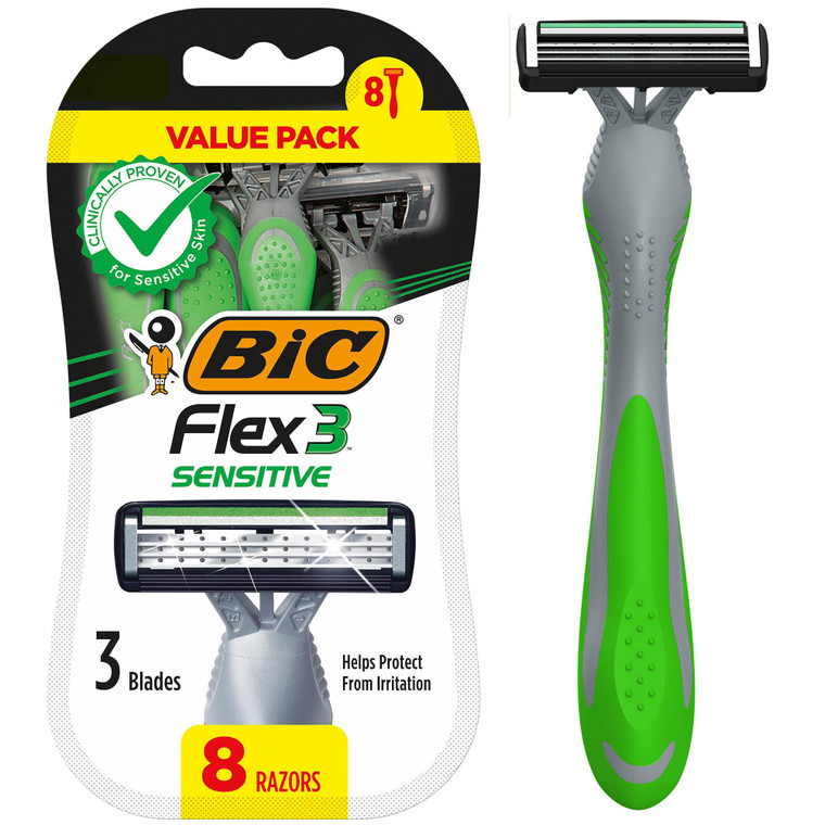 BIC Flex 3 Sensitive Disposable Razors for Men, Great Razors For a Smooth and Comfortable Shave, Shaving Razors With 3 Blades, 3 Count