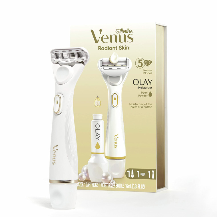 Gillette Venus Radiant Skin Moisturizing Womens Razor For Dry And Sensitive Skin With Olay Moisturizer Dispenser, 1 Serum, And 1 Razor Blade Refill