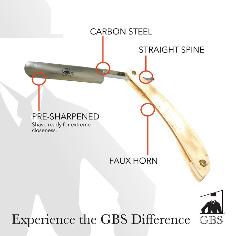 G.B.S Straight Blade Horn Ivory Razor, Carbon Steel Cut Edge, Half Hollow Effortless Glide