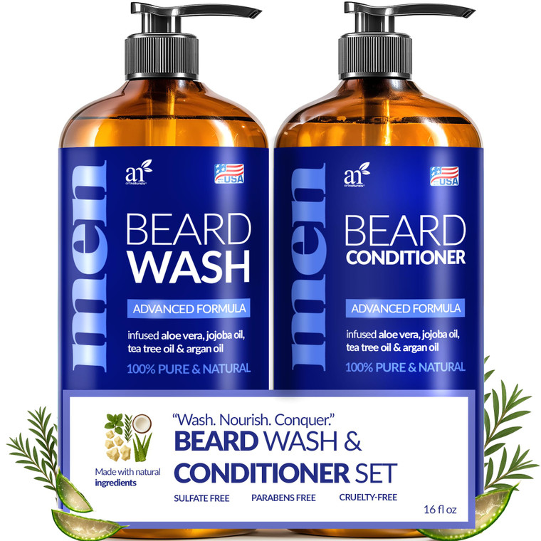 Artnaturals Beard Shampoo and Conditioner Set - Softens, Strengthens and Smooths Mustache and Beard Hair - All Skin and Hair Types