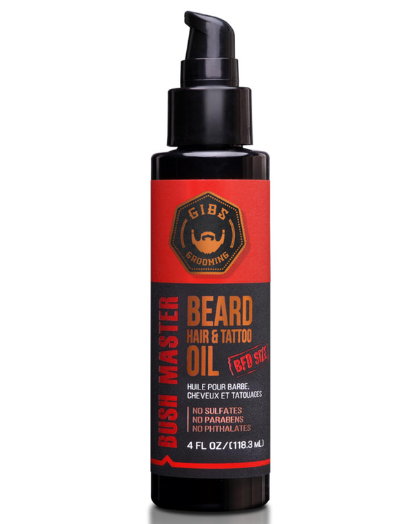 GIBS Grooming Bush Master Beard, Hair & Tattoo Oil- All-Natural with Nutmeg, Leather, Vanilla & Musk Scent- Softens & Strengthens Beard Growth, Moist