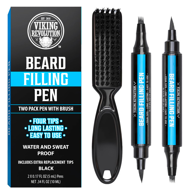 Viking Revolution Beard Pen (2 Pack) - Black Beard Pencil Filler for Men Lapiz para Barba de Hombre - Beard Filler for Men Waterproof Beard Filling P