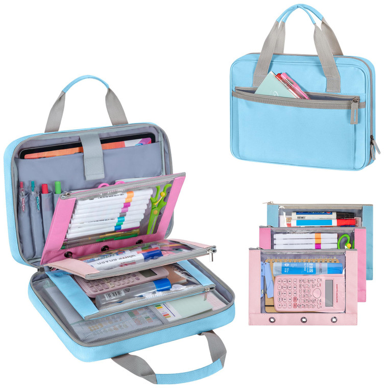 Yarwo 2026 Upgraded Zipper Binder with 3 Pencil Pouches, Small File Organizer with Multiple Pockets & Padded Sleeve Fits 12.9 iPad and Stationery fo