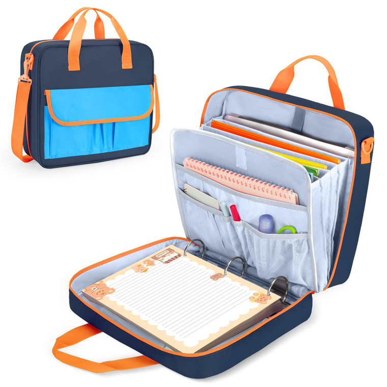 Yarwo Zipper Binder Bag for Boys and Girls, 3 Ring Binder Holds 500 Sheets, Accordion File Organizer with 5 Expanding File Folder Fit for 13 Laptop,