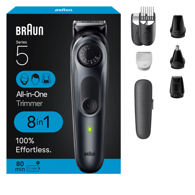 Braun All-in-One Style Kit Series 5 5471, 8-in-1 Trimmer for Men with Beard Trimmer, Body Trimmer for Manscaping, Hair Clippers & More, Ultra-Sharp B