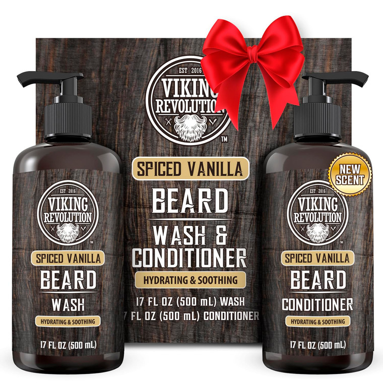 Viking Revolution Beard Wash and Beard Conditioner for Men with Argan Oil and Jojoba Oil - Beard Softener and Strengthener Beard Care Beard Shampoo a