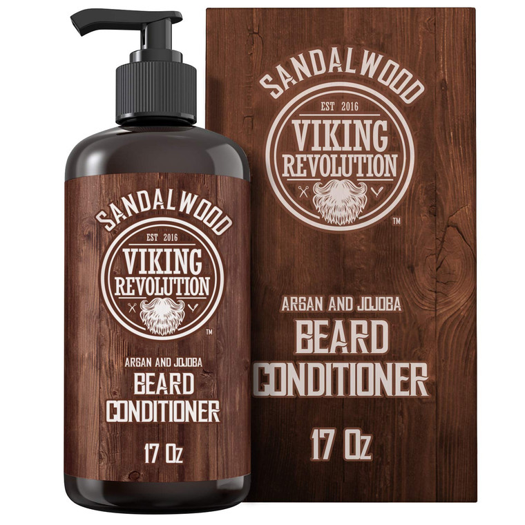 Viking Revolution Beard Conditioner w/Argan & Jojoba Oils - Softens & Strengthens - Sandalwood Scent - Beard Conditioner w/Beard Oil (17oz Conditione
