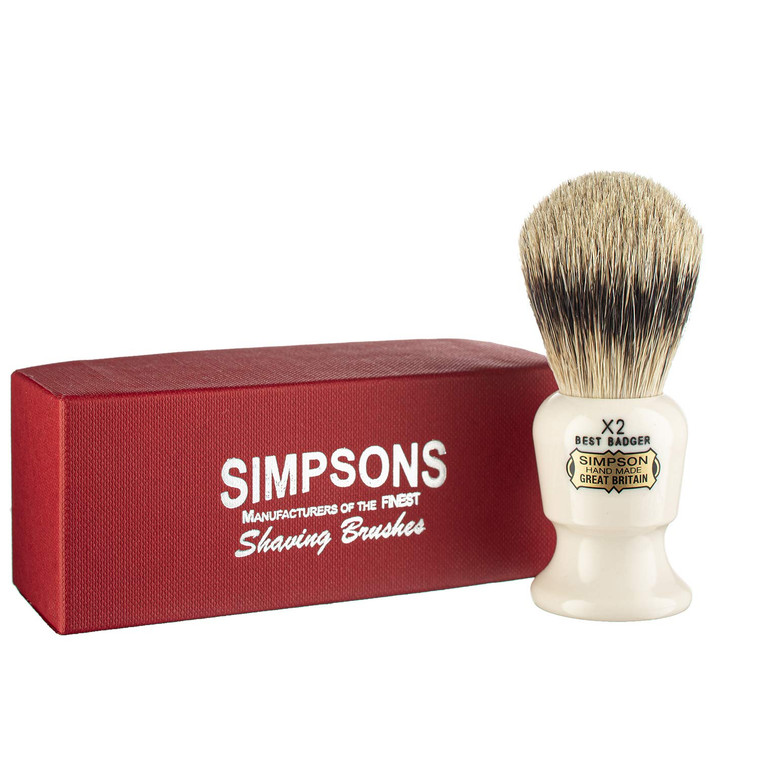 Commodore Best Badger Brush- Simpson Shaving Brushes - Faux Ivory Handle (X2 Best)