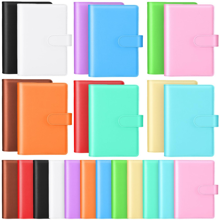 Chuangdi 24 Pcs A6 PU Leather Budget Binder Bulk Refillable 6 Ring Notebook Cover Paper Pocket Loose Leaf Binder Personal Organizer Planner Magnetic